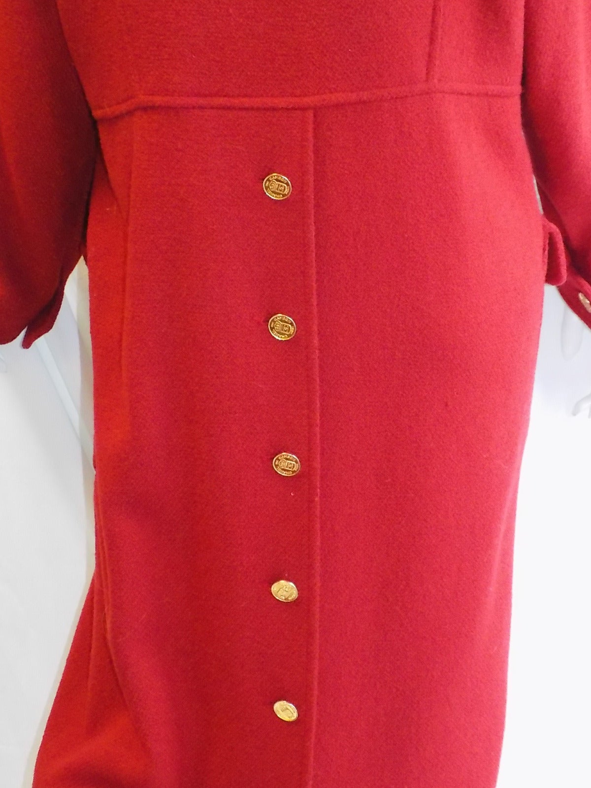 Women's Chanel Vintage Red Coat with large logo buttons