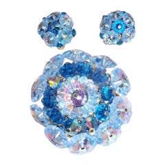 Vandome Vintage  Ocean blue crystal mobile parts pin and earrings set