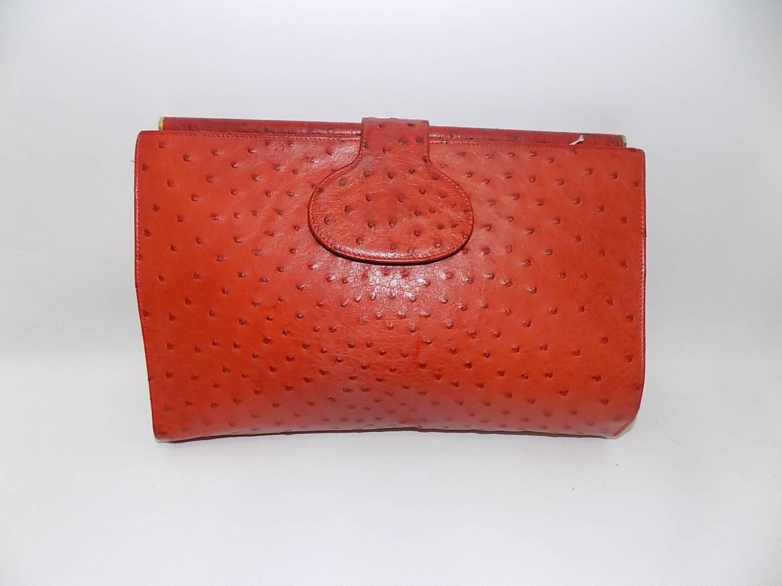 Fendi Vintage Genuine Ostrich Large spactacular clutch bag purse  3