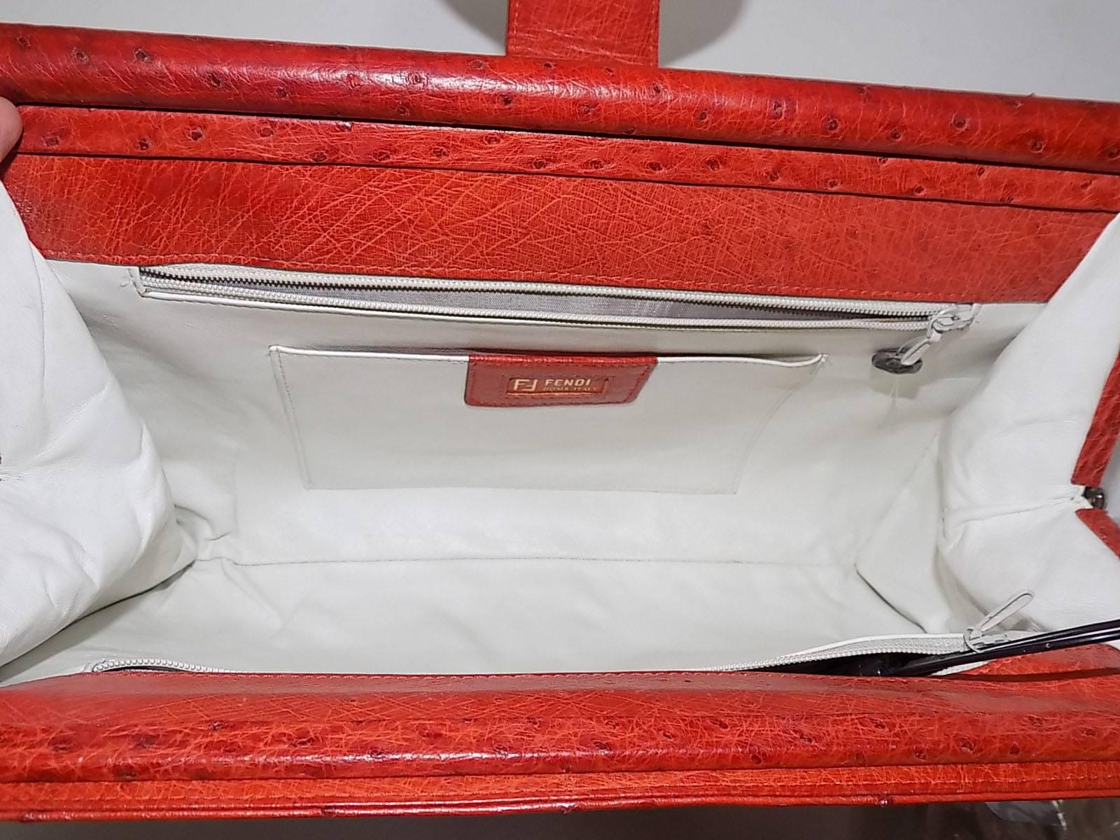 Fendi Vintage Genuine Ostrich Large spactacular clutch bag purse  4
