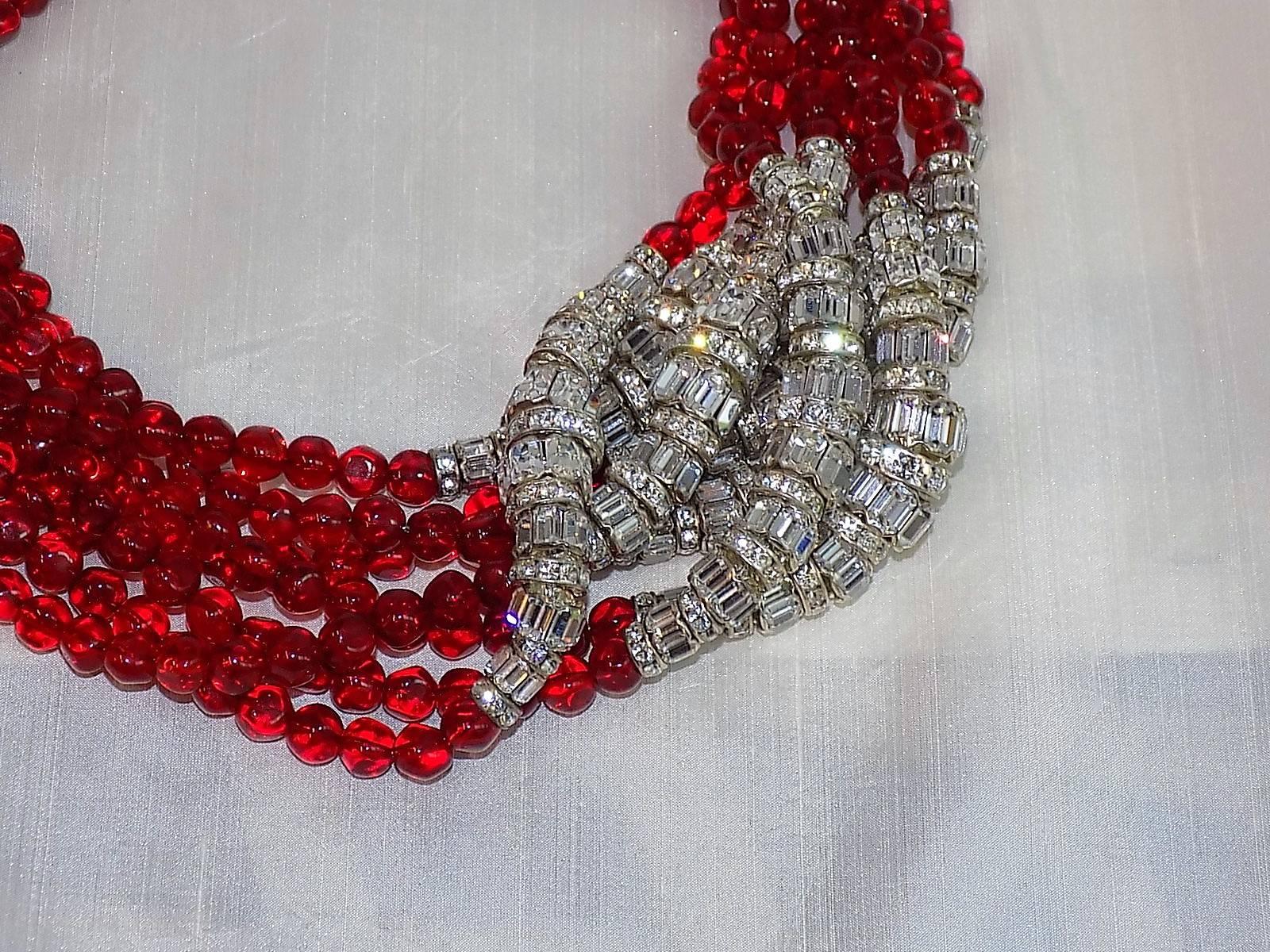 Women's or Men's Vintage Anne Klein Couture divine massive 7 rows ruby red glass beads Necklace