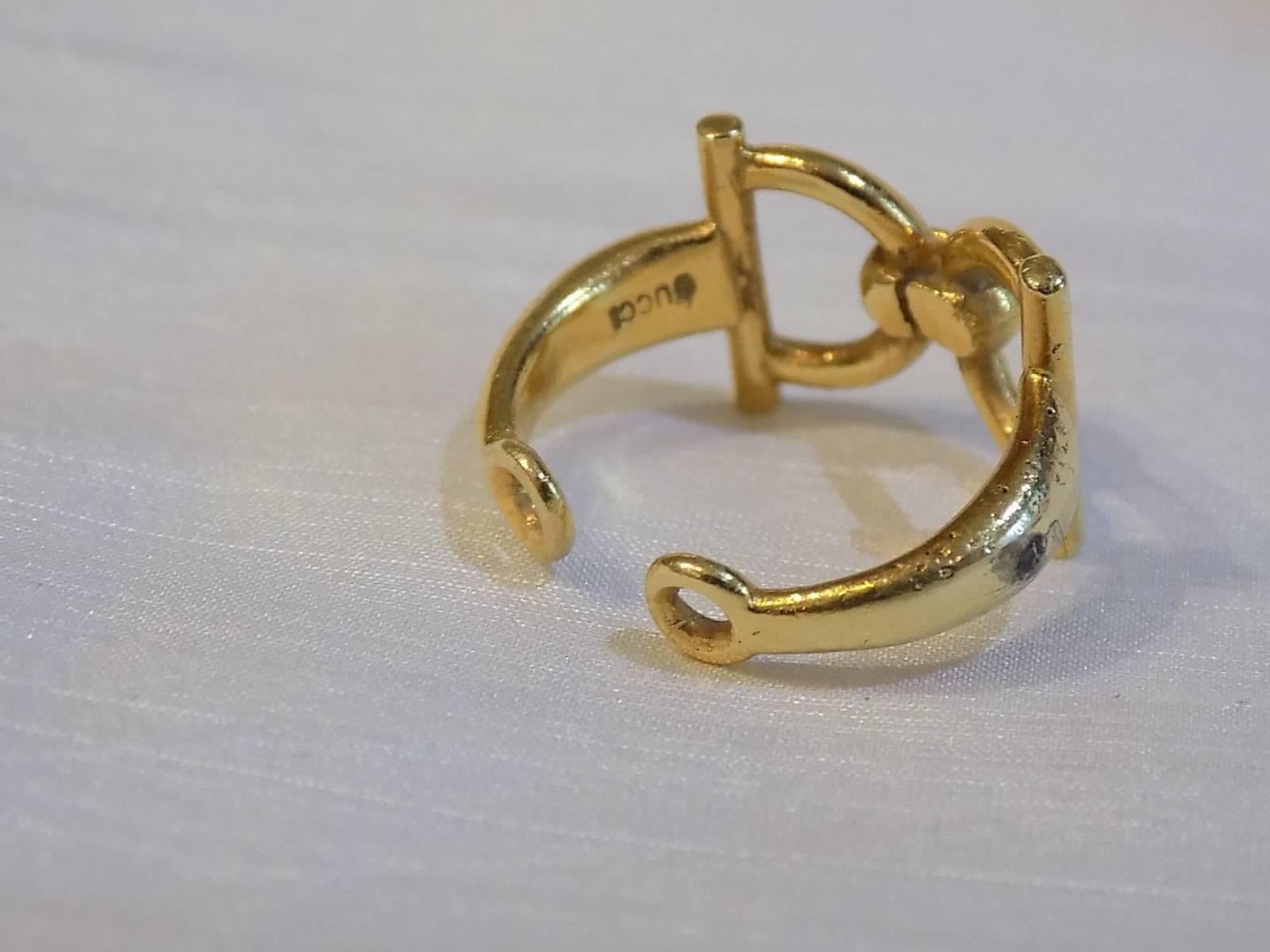 Vintage Gucci Horsebit Gold Open Ring For Sale 1