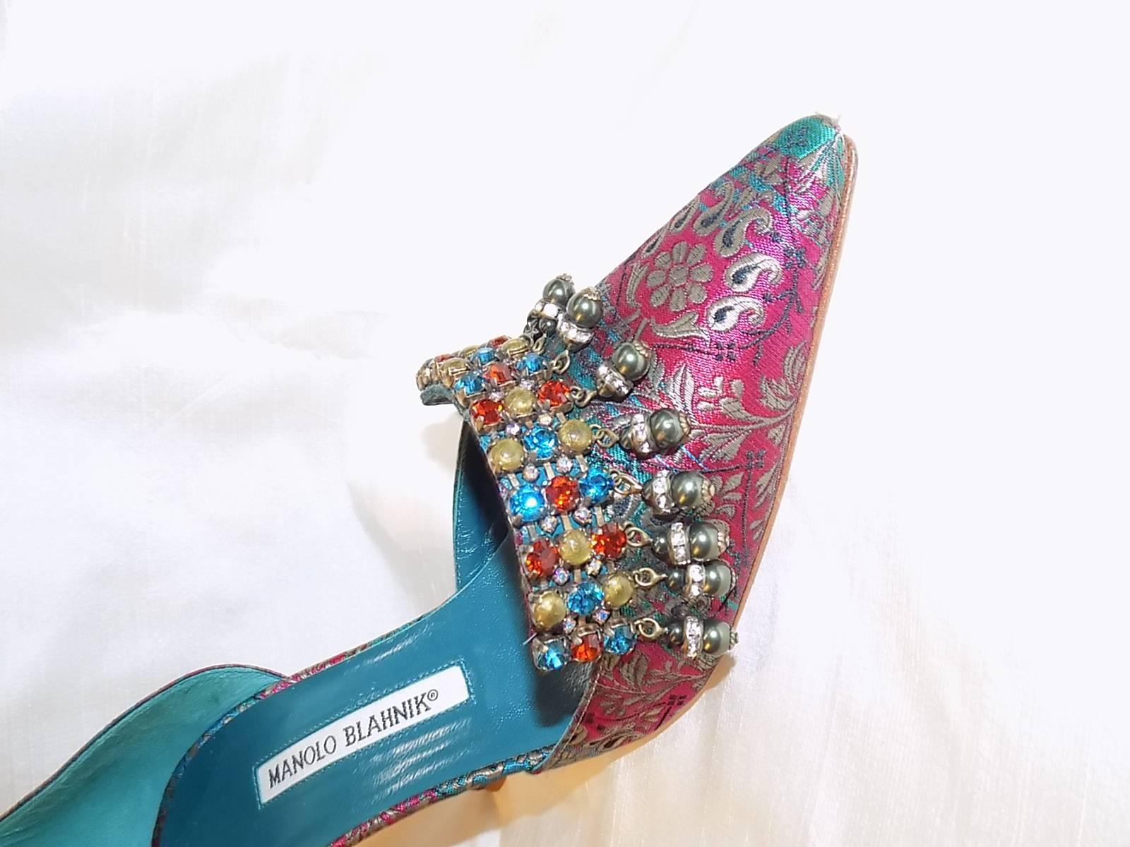 Manolo Blahnik worn once brocade jeweled evening shoes size 37  1