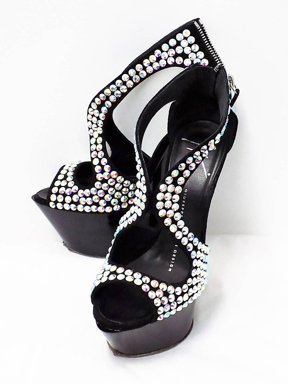 OMG!! what a shoes. You practically do not need to wear anything else!
Giuseppe Zanotti Limited Edition  Lucite platform wedges w/h large crystals .
Worn few times in excellent condition!! No signs of wear except a little on the sole. With new