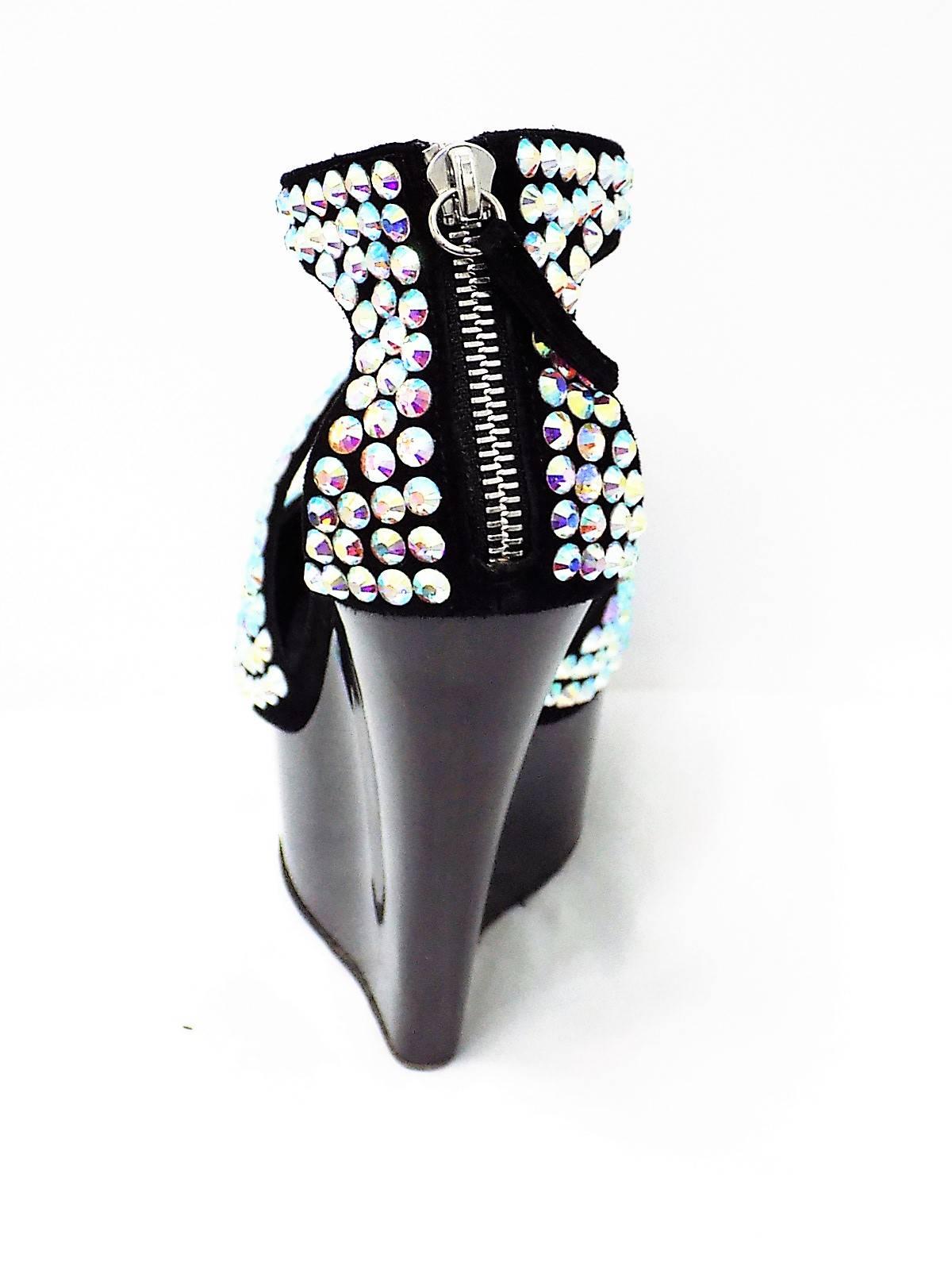 Black Giuseppe Zanotti Limited Edition  Lucite platform wedges w/h large crystals Shoe For Sale