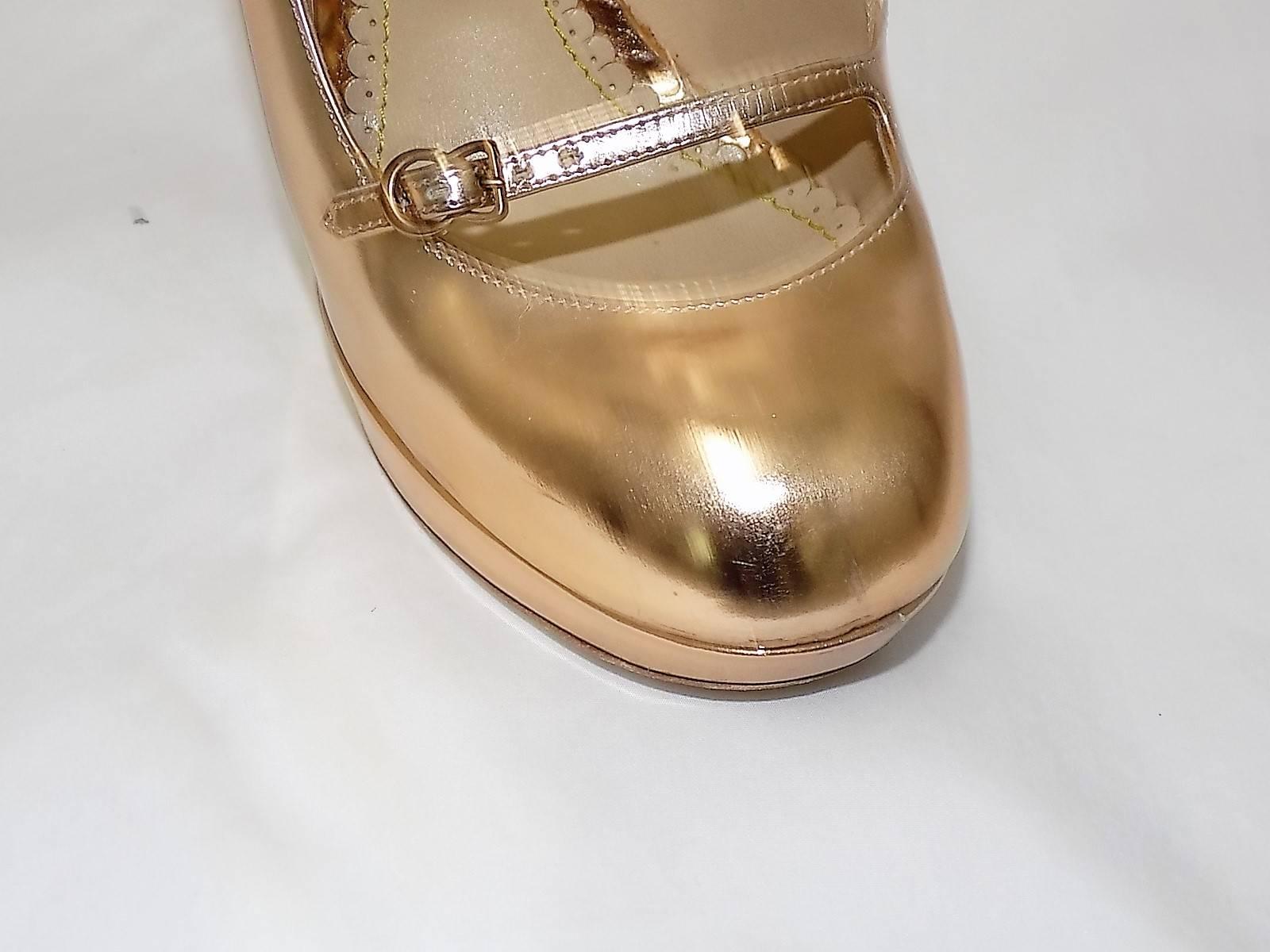 John Galliano Gold stilletto marry jane shoes In box  In Excellent Condition For Sale In New York, NY