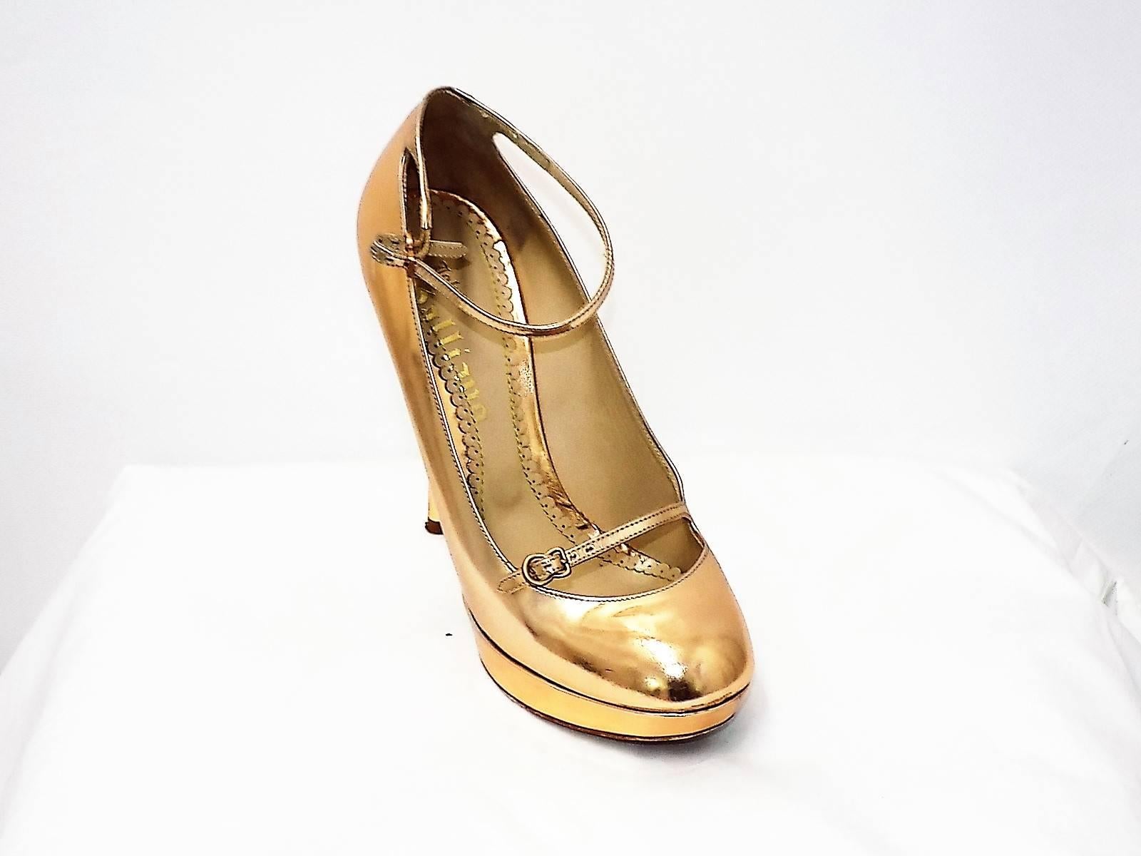 Women's John Galliano Gold stilletto marry jane shoes In box  For Sale