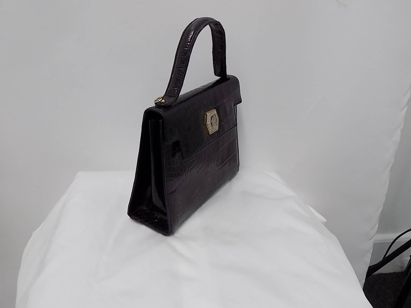 Black Gianni Versace  Vintage Crock  leather Kelly  Bag  w medusa medalion