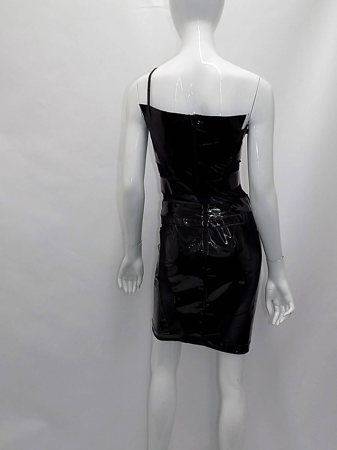 Black Balenciaga spring 2007 black  Fetish  Futuristic Leather  catwalk dress