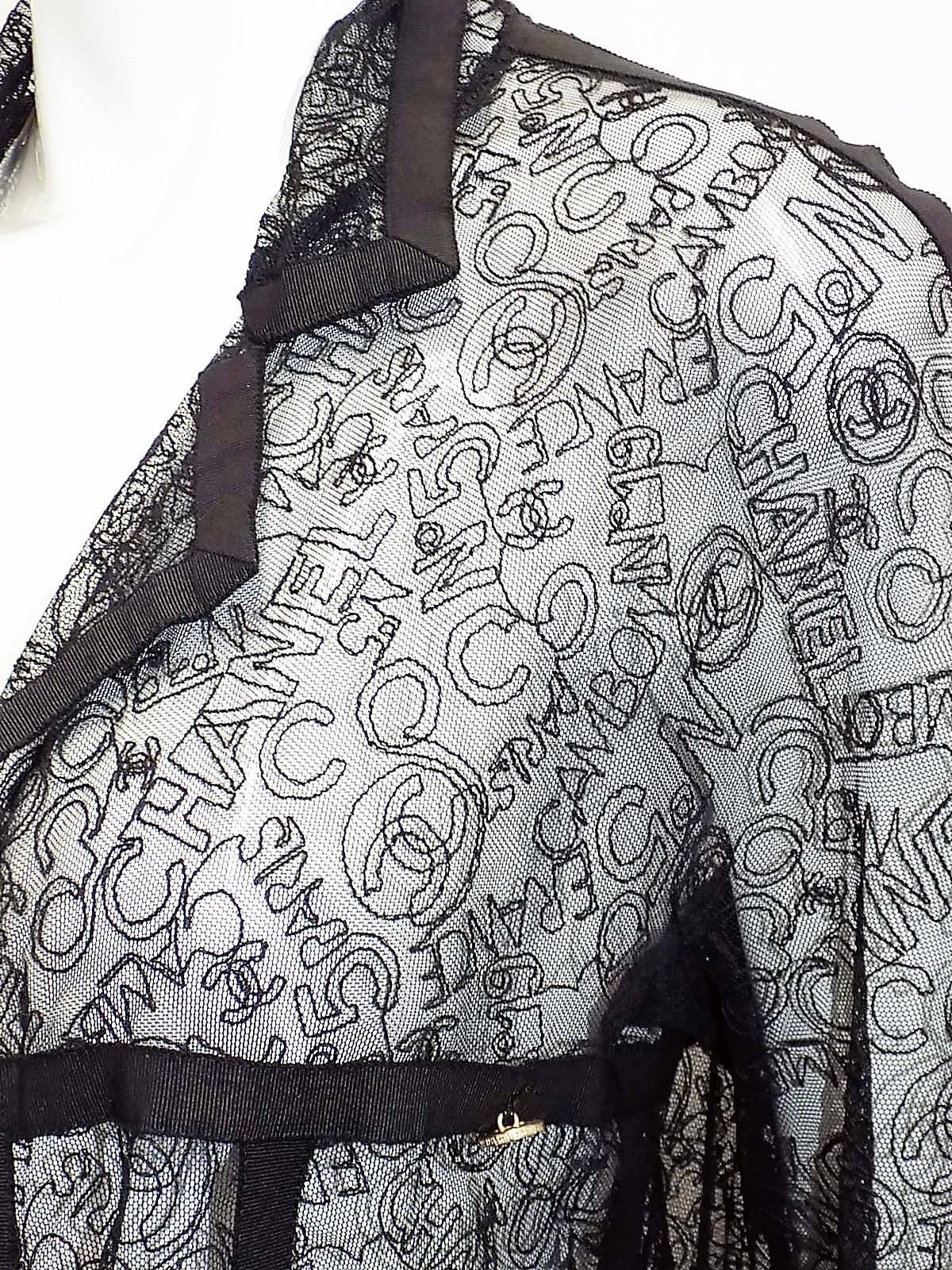 VERY RARE CHANEL embroidered logo lace jacket  In Excellent Condition In New York, NY