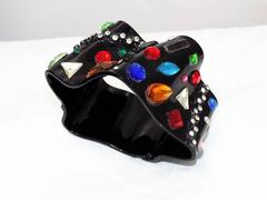 Bill Schiffer black Ribbon  bracelet with multi color crystals 1983