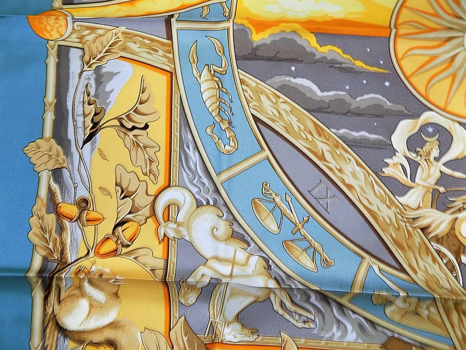 Brown HERMES  Scarf Rythmes du Monde by Laurence Bourthoumieux. 