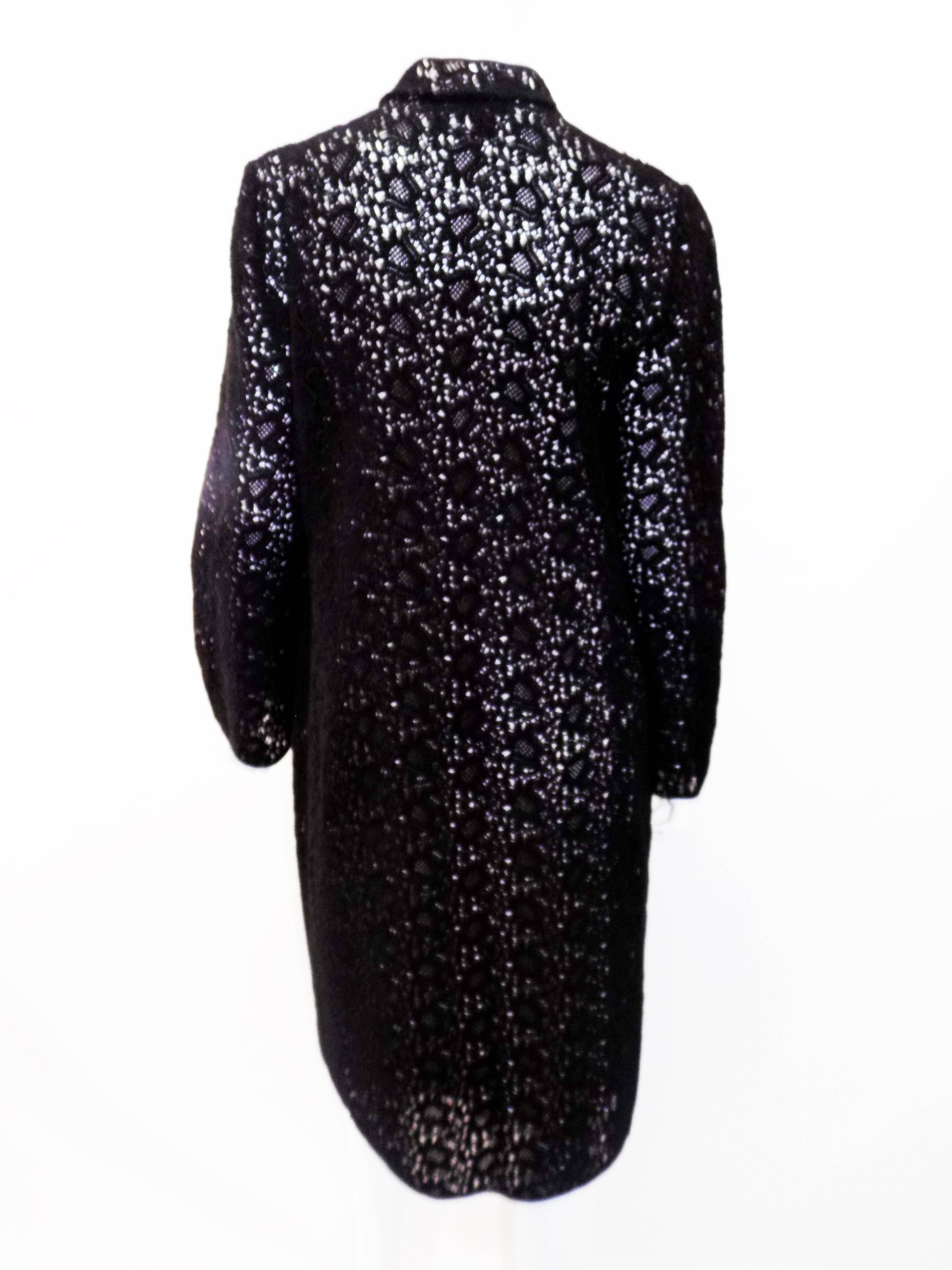 Oscar De La Renta  black lace Coat  over  ivory silk sheath dress ensamble sz10 1