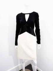 Emilio Pucci White Beaded  Bicolor Stretch Wool Dress