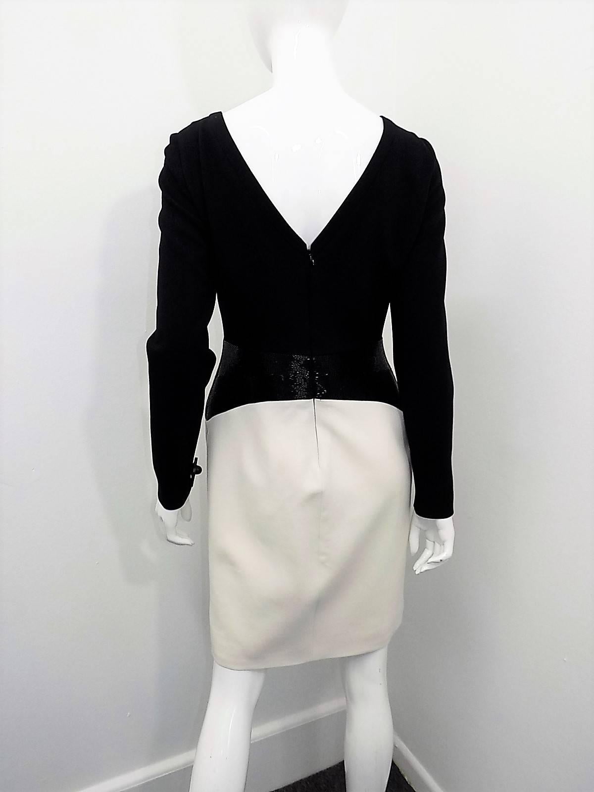 Black  Emilio Pucci White Beaded  Bicolor Stretch Wool Dress 