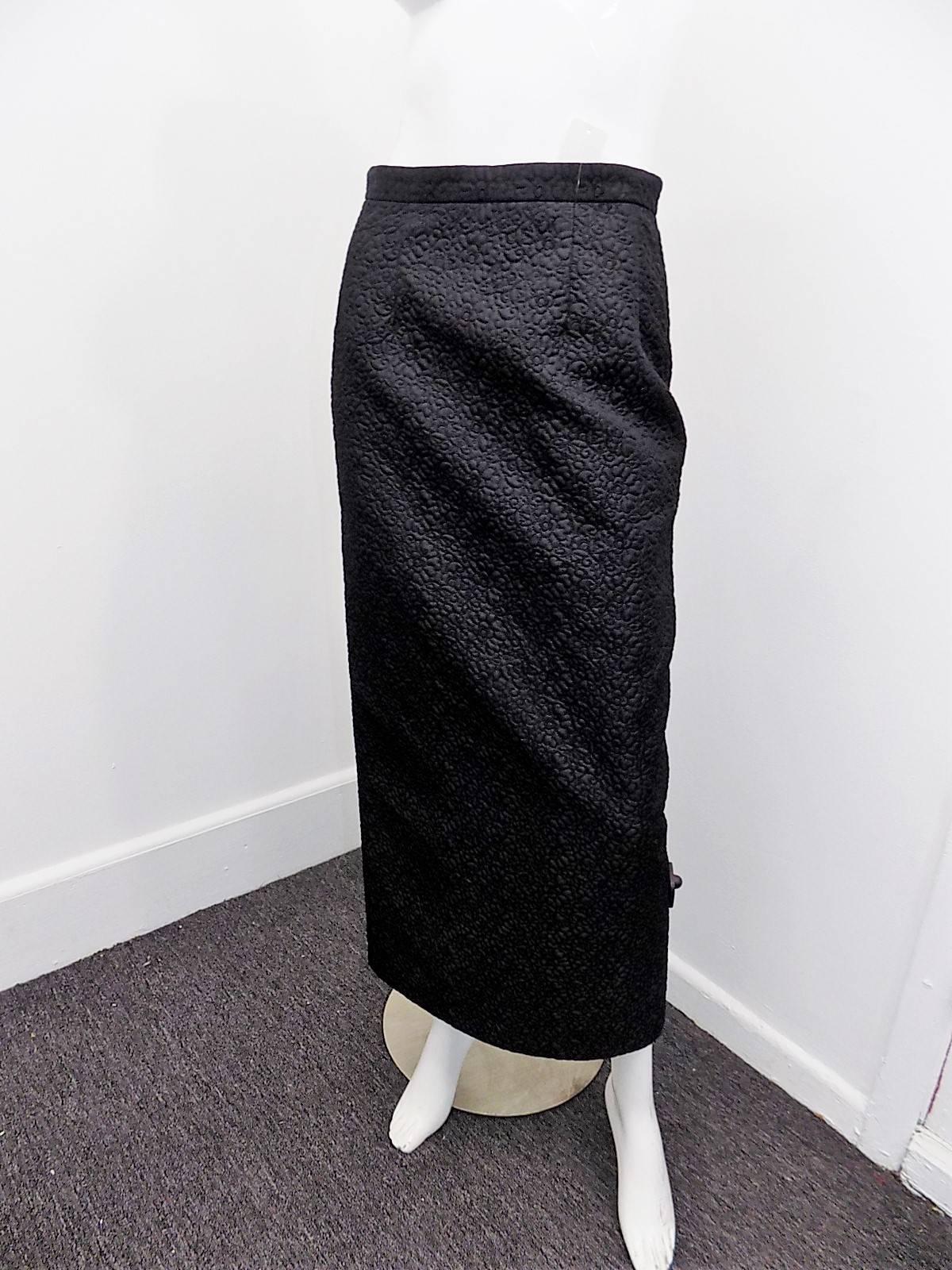Black Comme De Garcons Long pencil  black embroidered / quilted skirt  For Sale