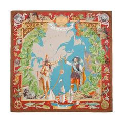 Hermes Kermit Oliver "Le Canada" Scarf 100% Silk Samuel de Champlain