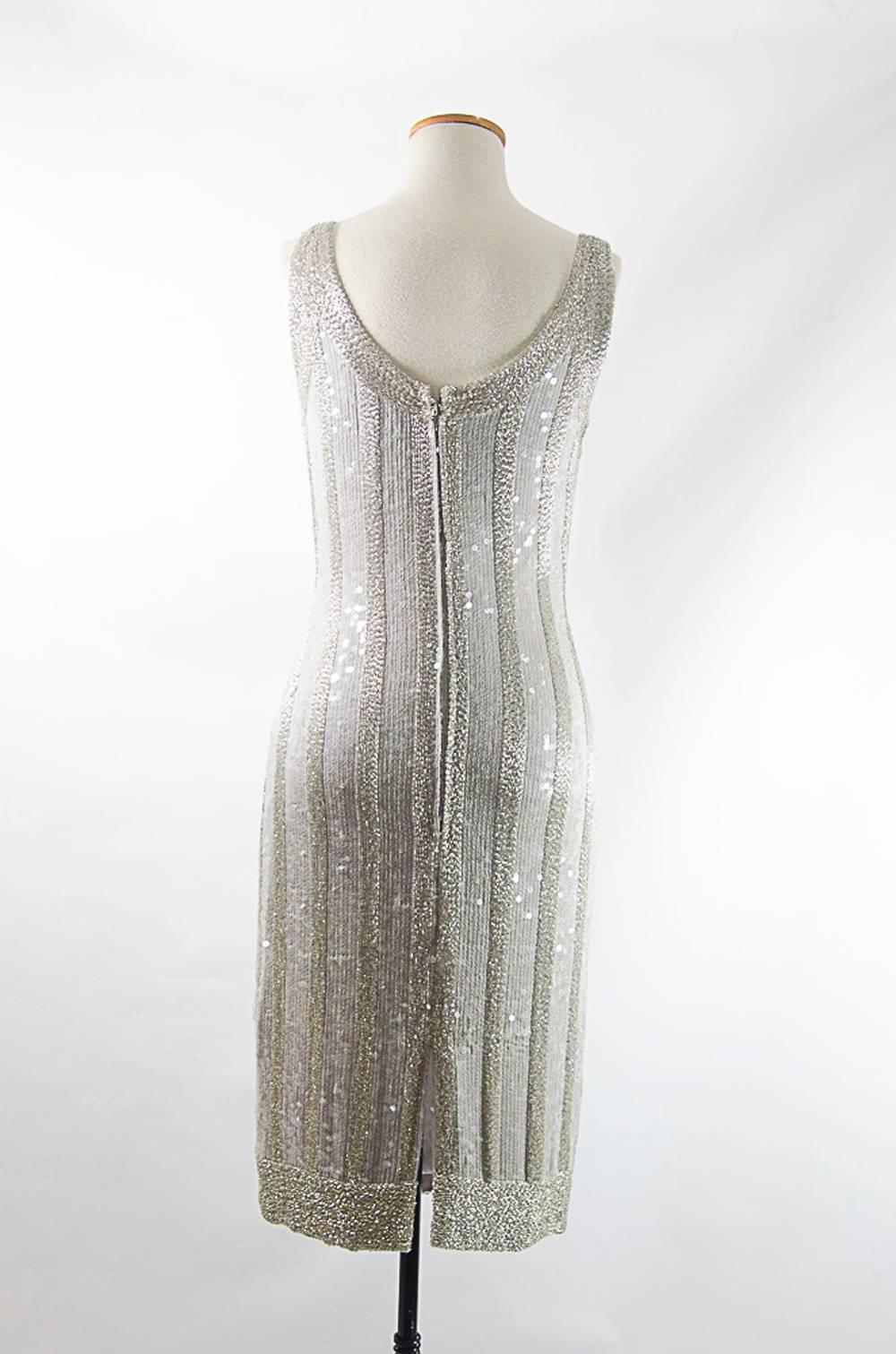 Silver heavily hand  beaded Dress In Excellent Condition In New York, NY