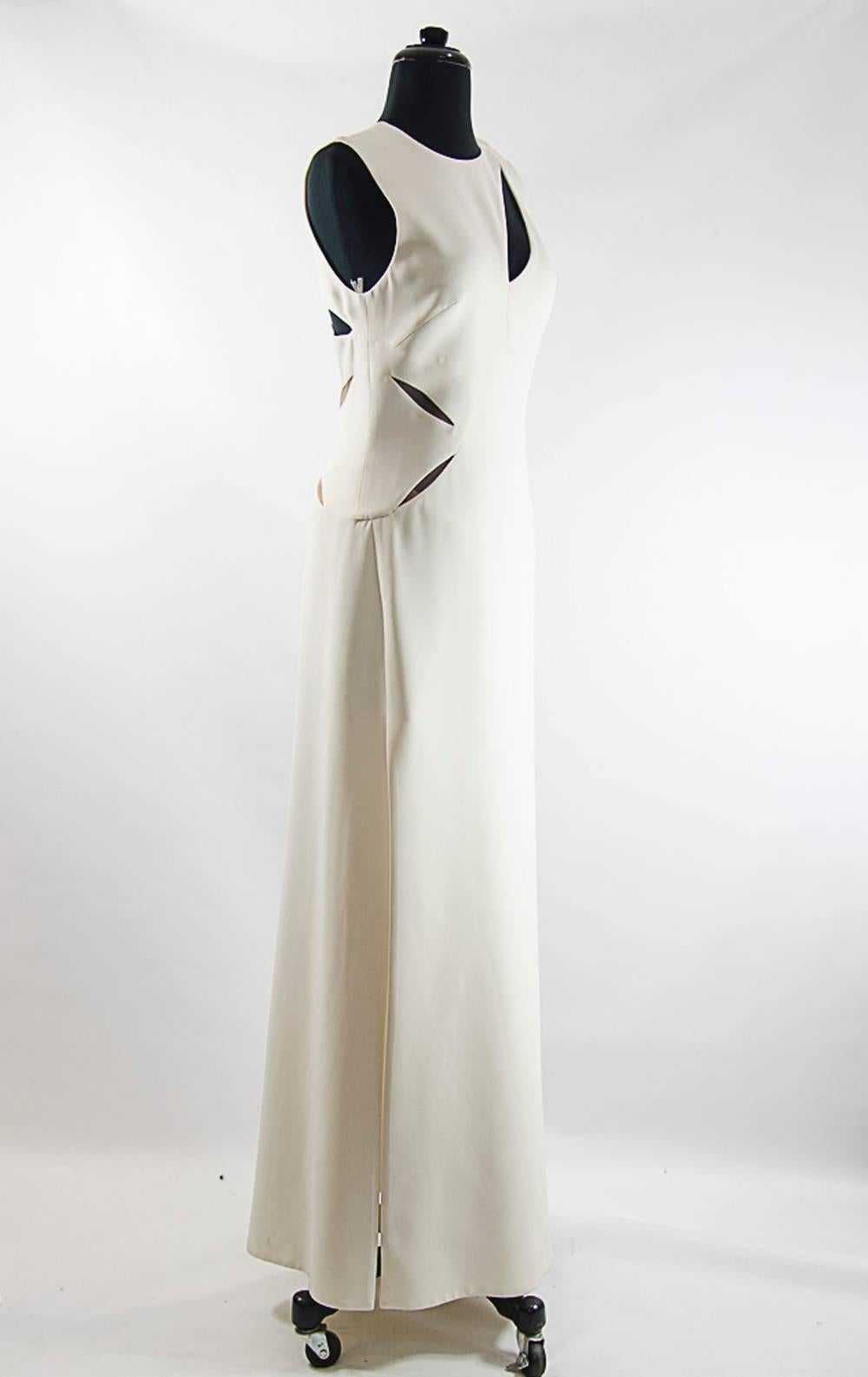 Gray Versace Assymetrical Cutout ivory  gown For Sale