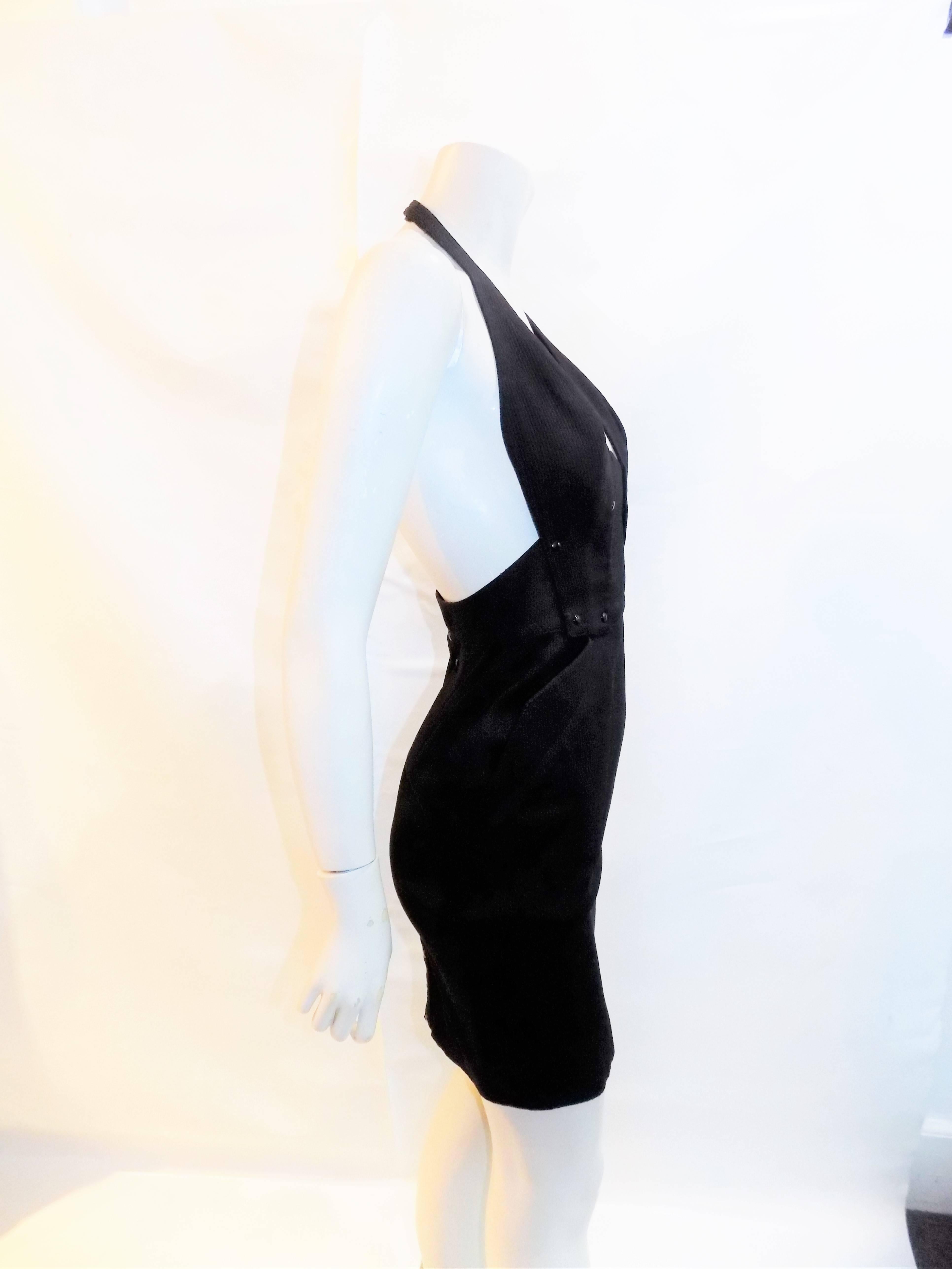 Vintage Mugler halter dress. Cotton fully lined with signature snaps. Side pockets. Incredible fit! Size 34 US 2. Pristine condition!!!