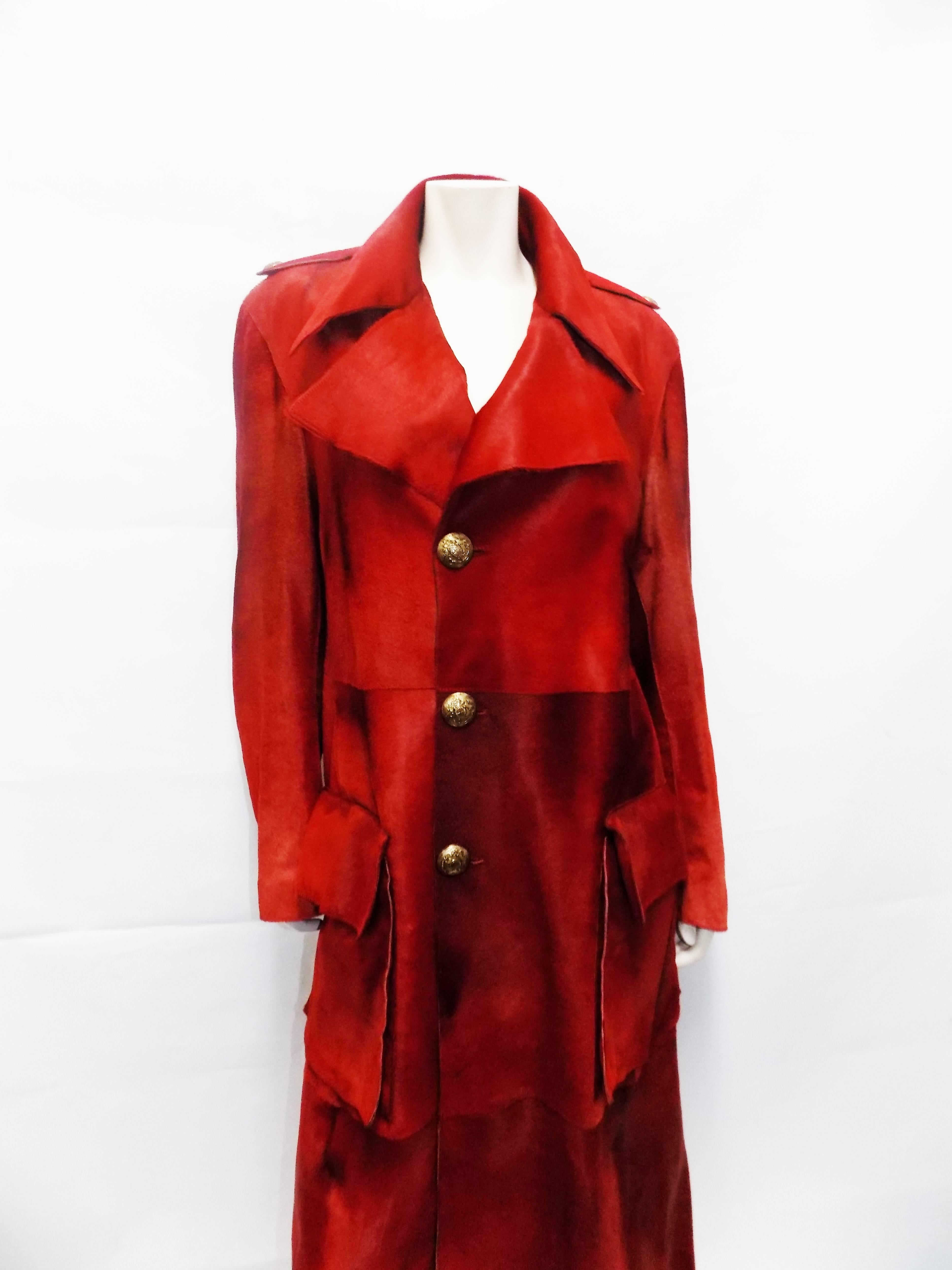 Roberto Cavalli Unisex  Blood Red Pony Hair Coat  One of A Kind  SZ Large 1