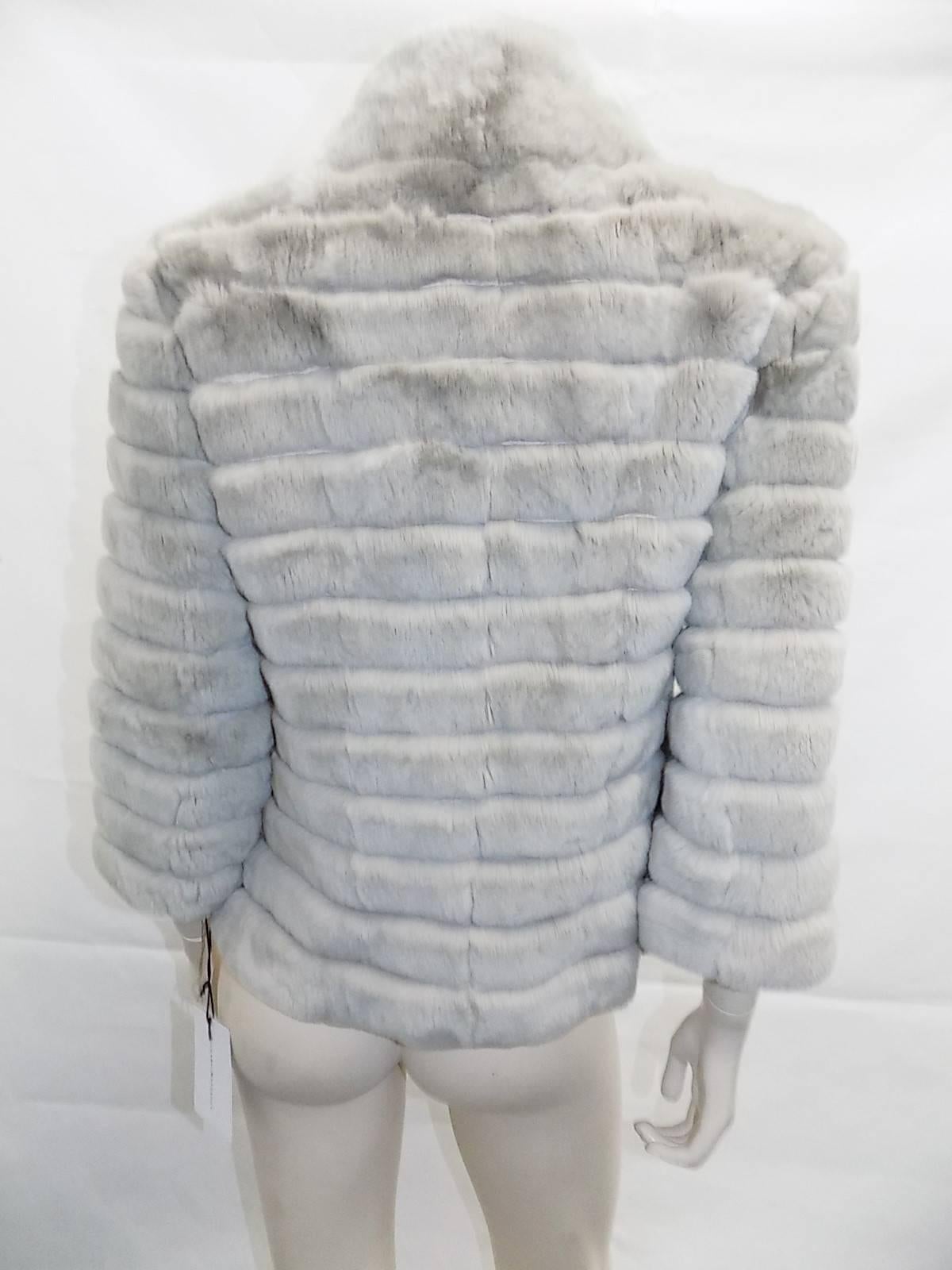 Women's New Italian design horisontal  Rex Rabbit Luxury Fur Jacket sz 8