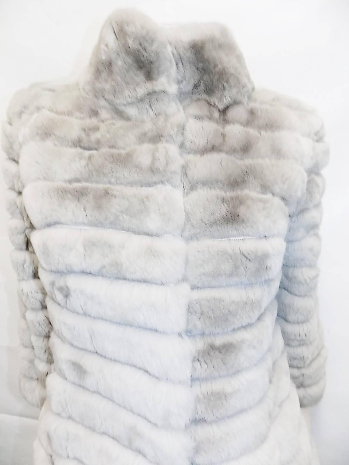 New Italian design horisontal  Rex Rabbit Luxury Fur Jacket sz 8 1