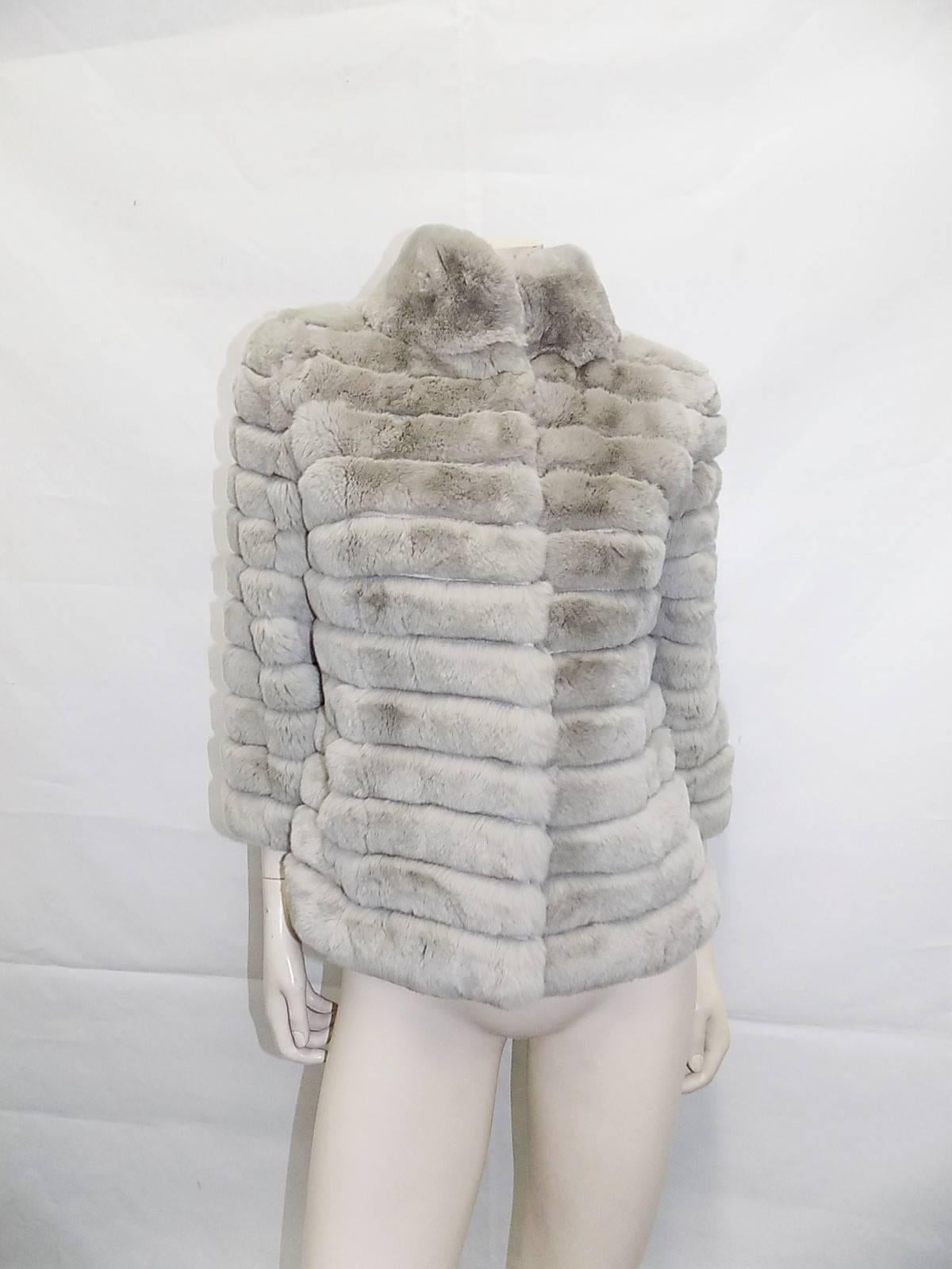New Italian design horisontal  Rex Rabbit Luxury Fur Jacket sz 8 2
