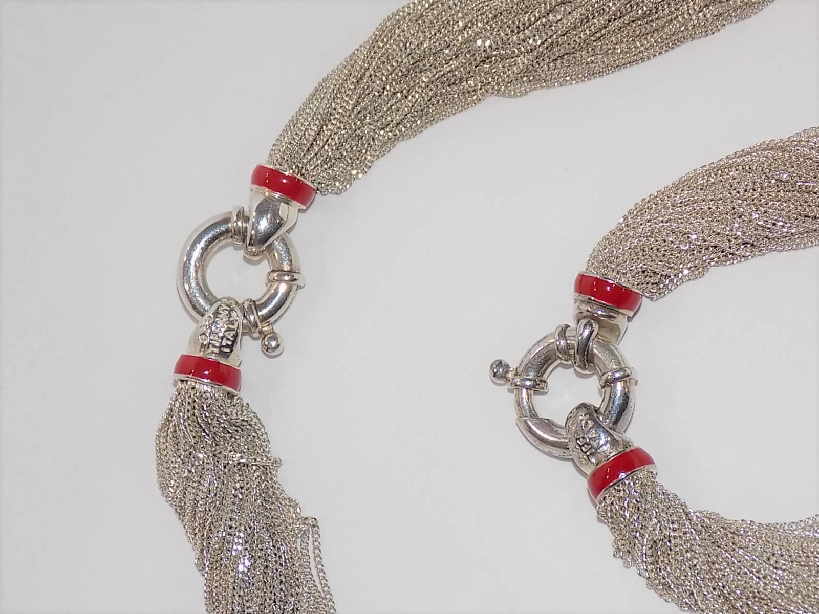 Rare Vintage Tiffany & Co Sterling Silver Red Enamel   Necklace & Bracelet set 2