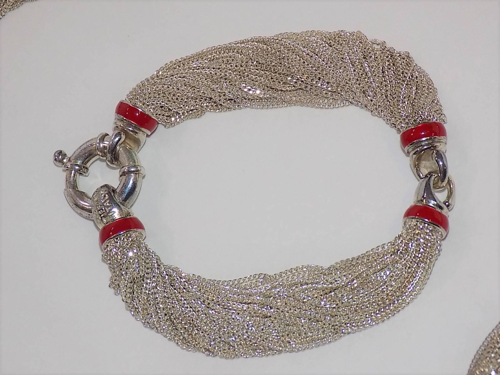Rare Vintage Tiffany & Co Sterling Silver Red Enamel   Necklace & Bracelet set In New Condition In New York, NY