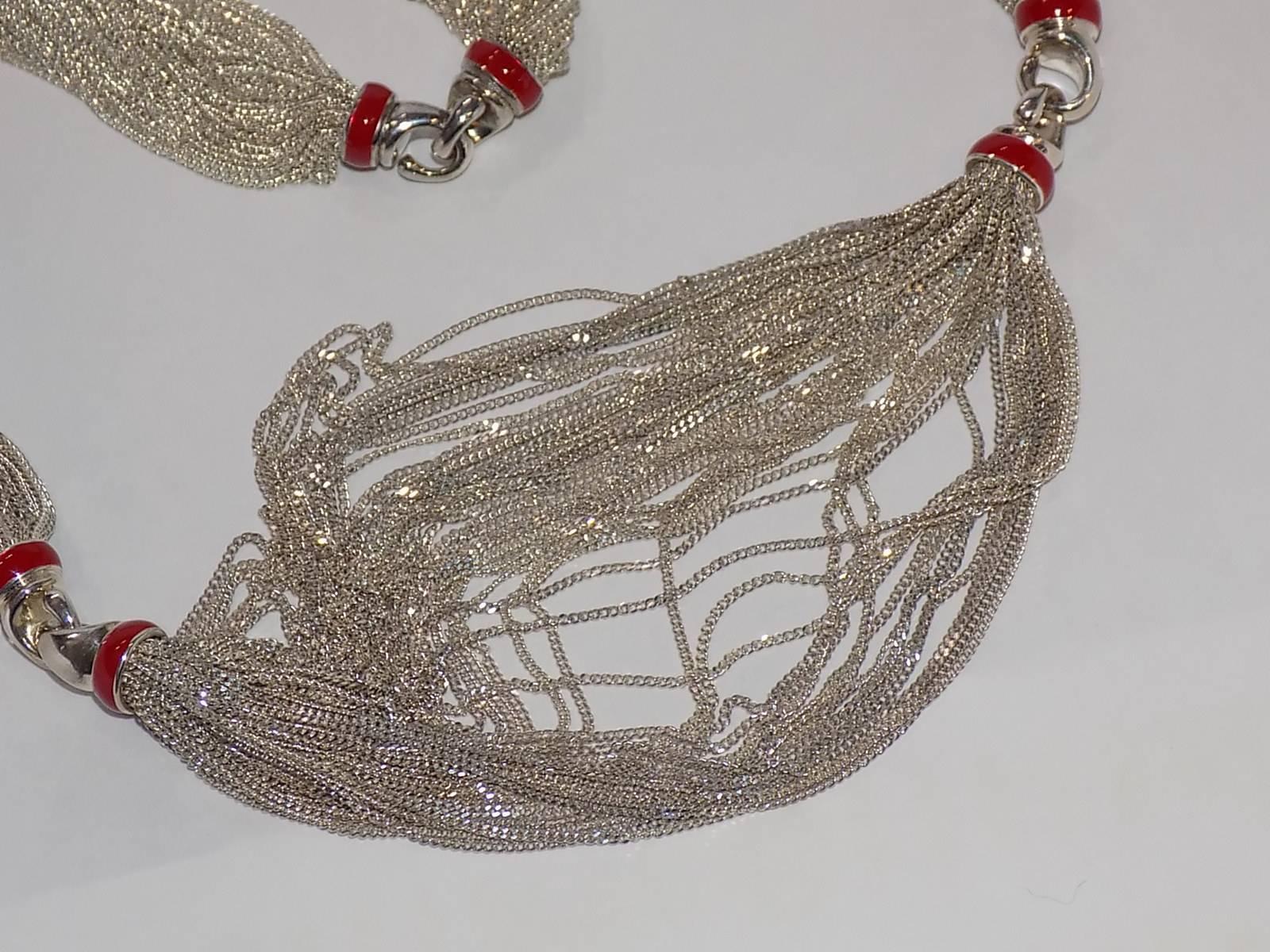 Rare Vintage Tiffany & Co Sterling Silver Red Enamel   Necklace & Bracelet set 2