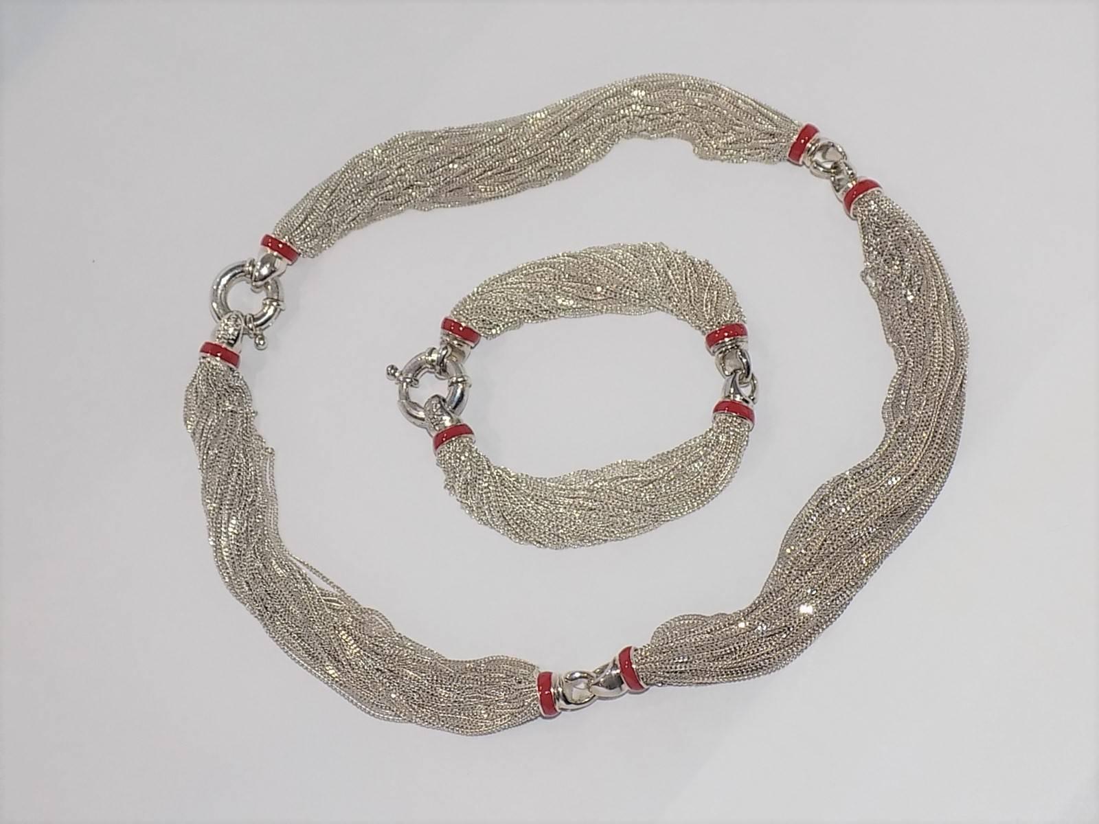 Rare Vintage Tiffany & Co Sterling Silver Red Enamel   Necklace & Bracelet set 3