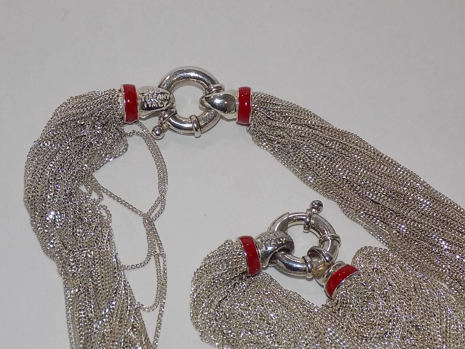 Rare Vintage Tiffany & Co Sterling Silver Red Enamel   Necklace & Bracelet set 5