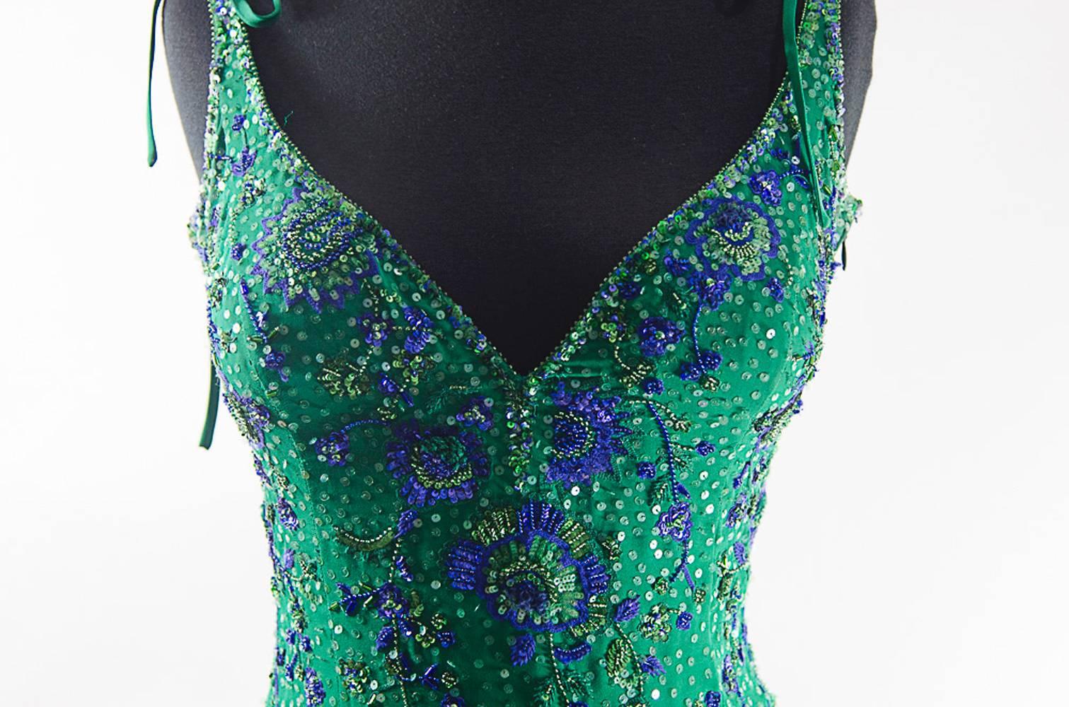 Escada vintage mermaid silk beaded evening dress  gowm In Excellent Condition In New York, NY