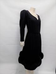 Pauline Trigere wool crepe dress with fox fur trim  size XXL 16
