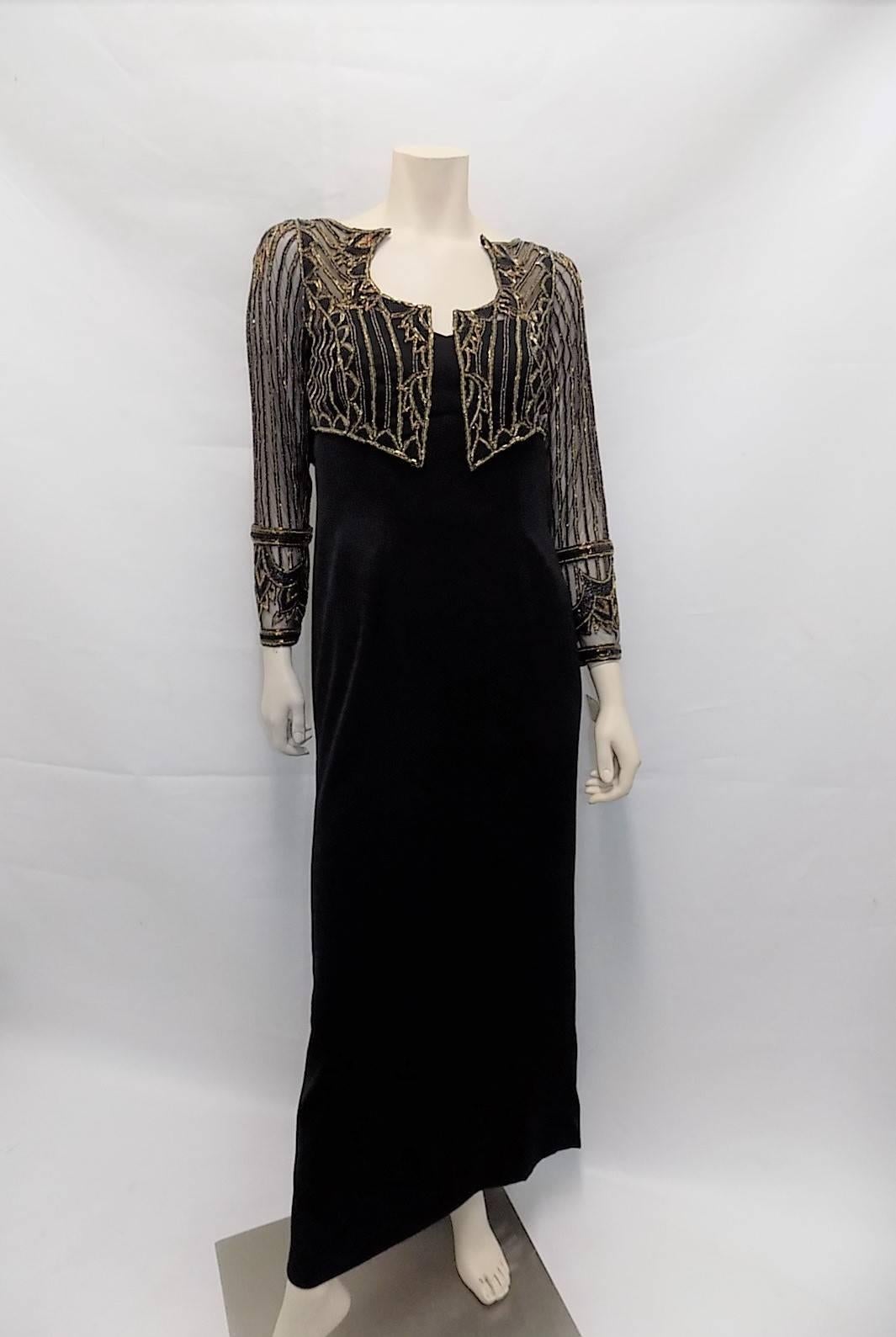 Bob Mackie black Gown Wit Beaded illusion boilero sz ^ In Excellent Condition In New York, NY