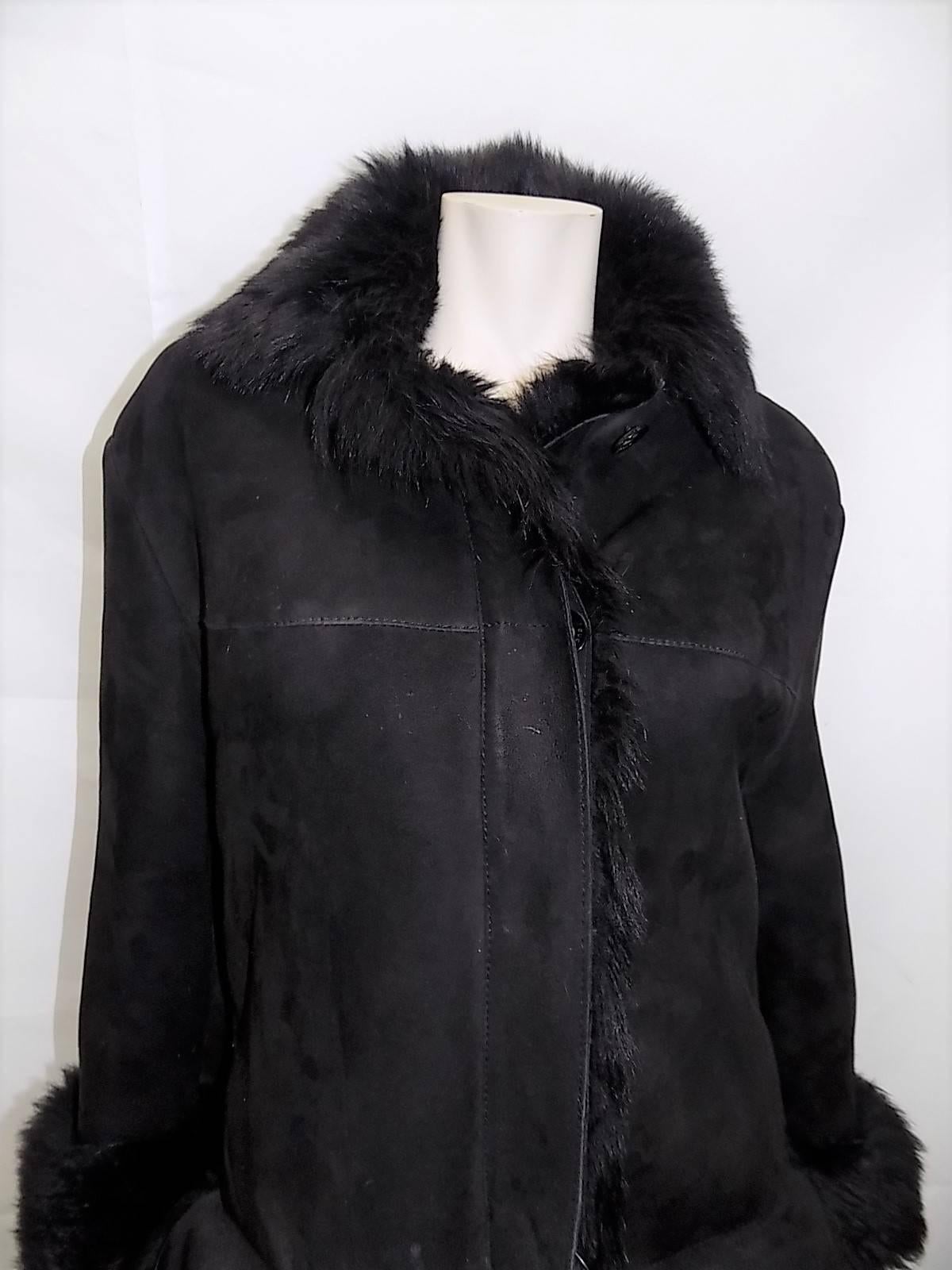 Black Gucci black long hair luxurious  shearling coat jacket sz  40
