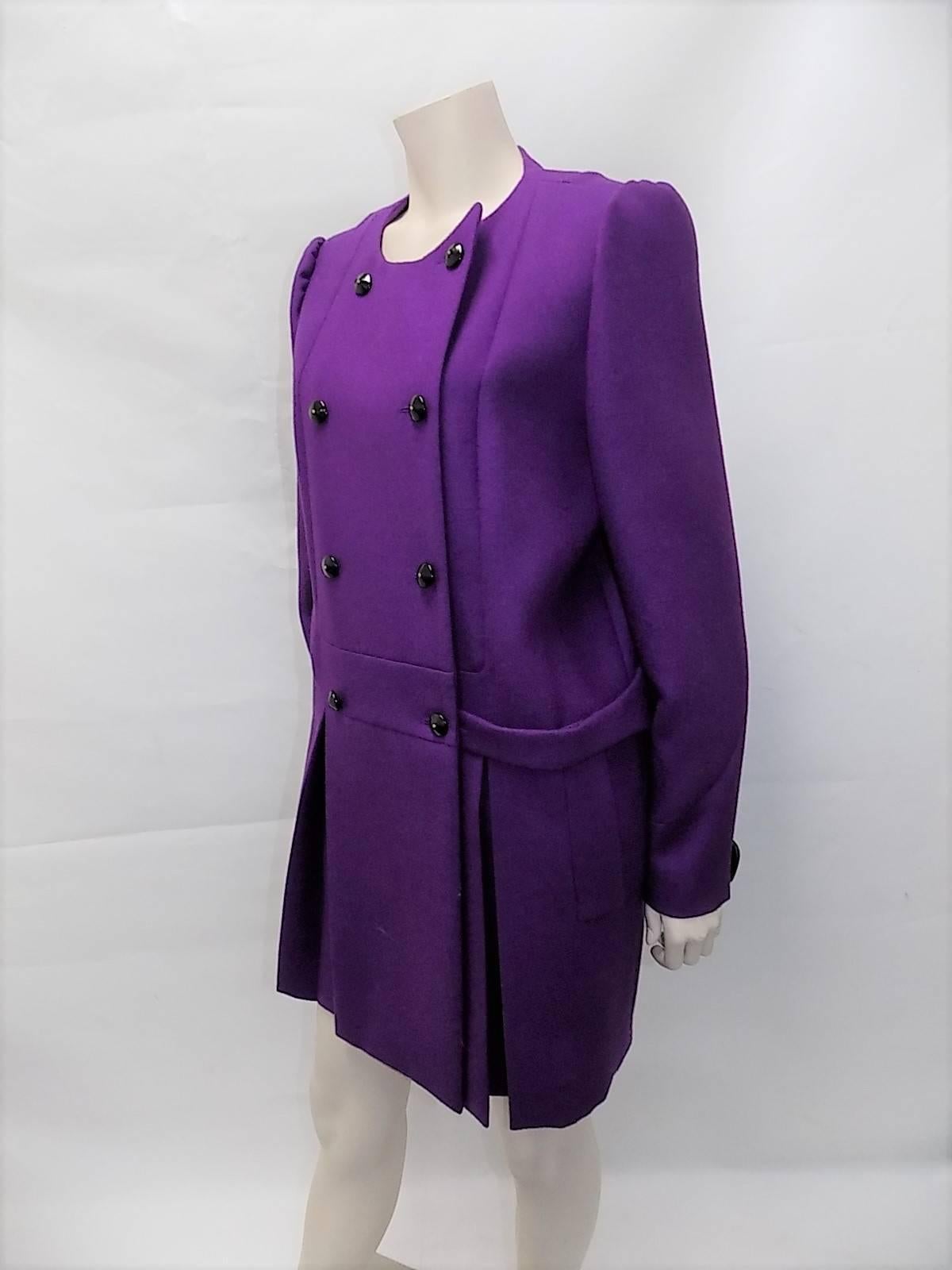 Women's New With Tags Yves Saint Laurent Purple wool  Coat W Leather Buttons sz 46