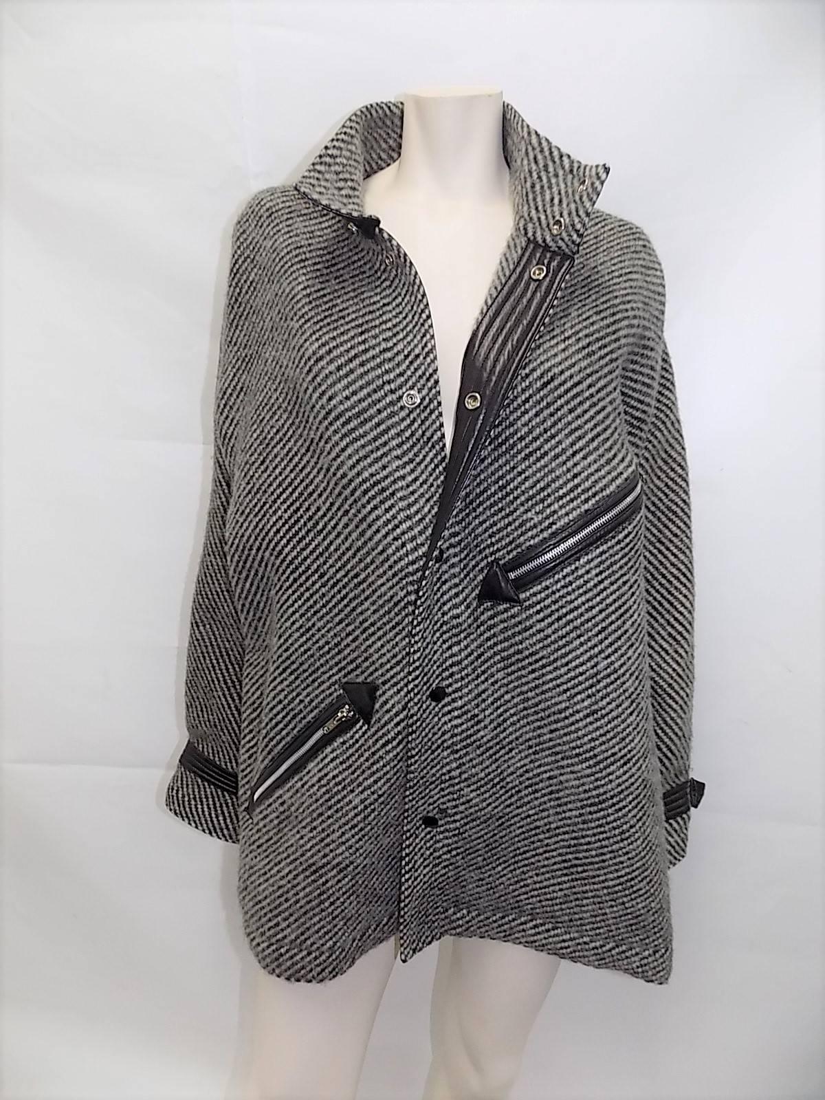 Jean-Charles de Castelbajac vintage  Arrow coat jacket with Leather Sleeves For Sale 1