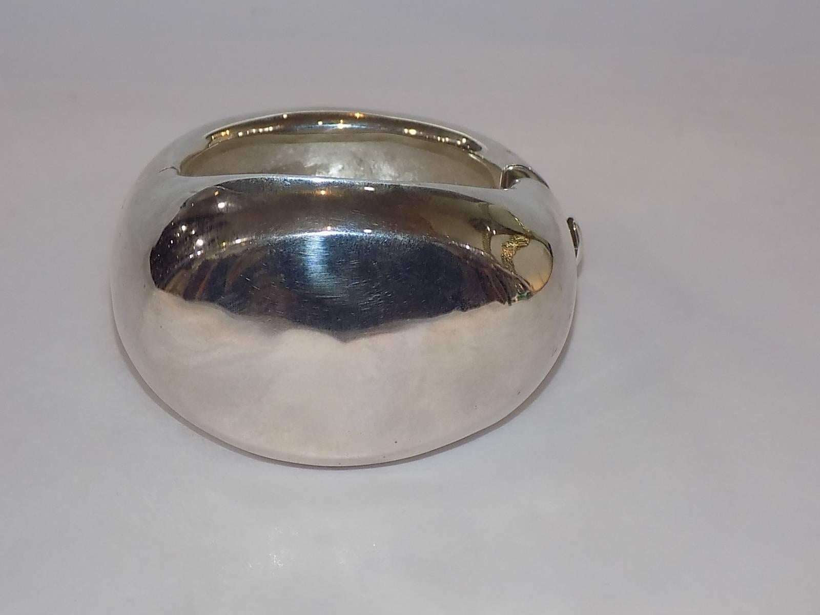 Solid Sterling silver. Massive Dome cuff bracelet by Bill Schiffer.  Circa 1995
side closure. wide 2"