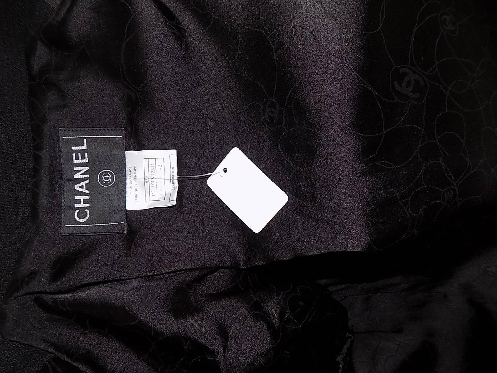 Chanel Black Jacket with white Silk trim Details  For Sale 3