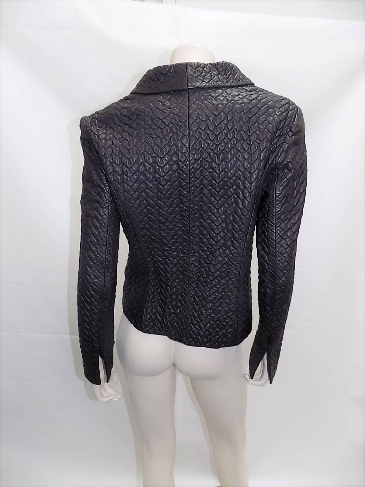 Chanel  Black Lambskin  Leather Quilted Jacket  sz 44 In New Condition For Sale In New York, NY