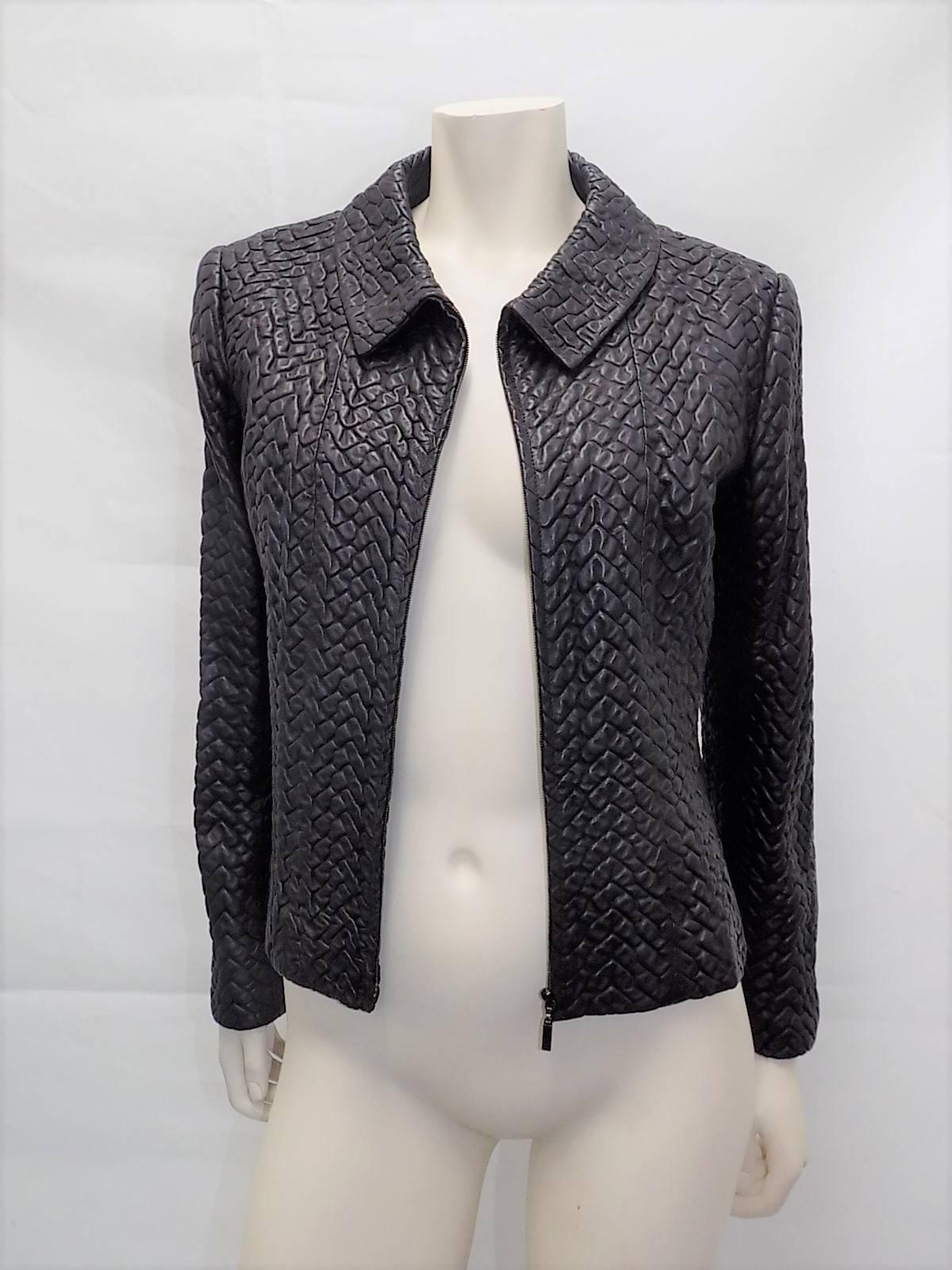 Women's Chanel  Black Lambskin  Leather Quilted Jacket  sz 44 For Sale