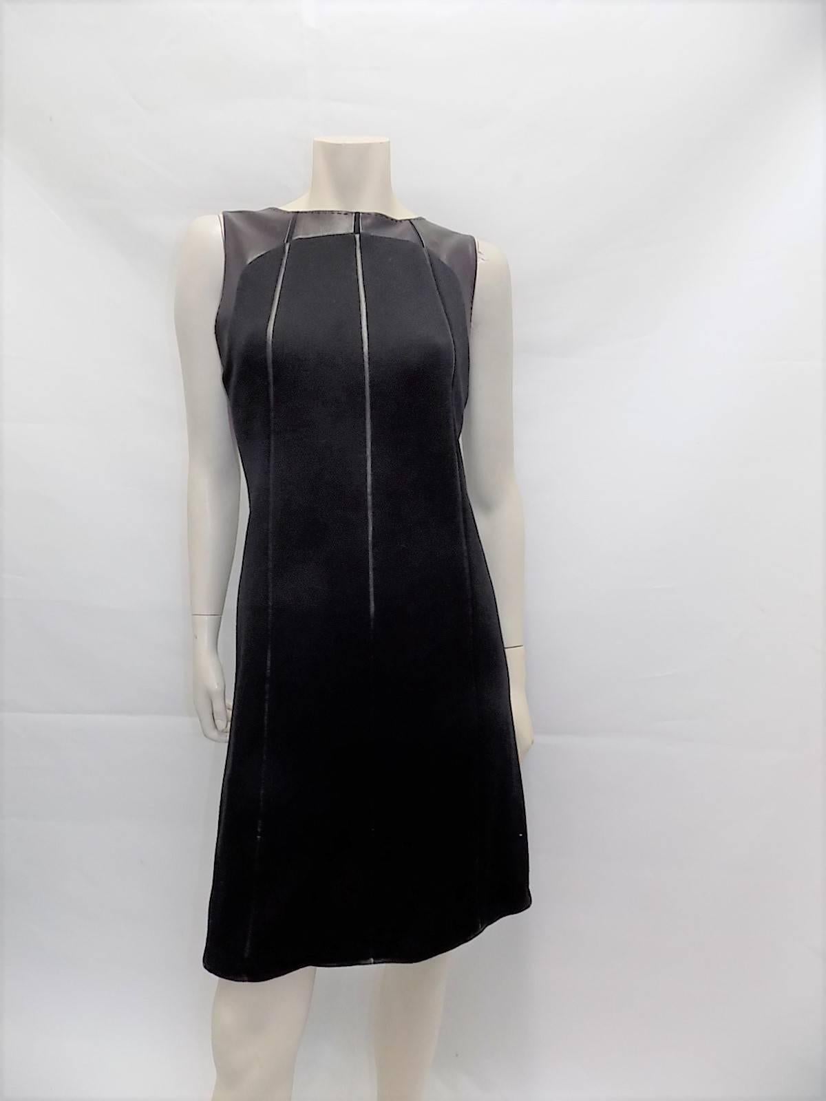 Ralph Rucci Chado Black Jersey dress with Leather Inserts Sz 12 In Excellent Condition For Sale In New York, NY
