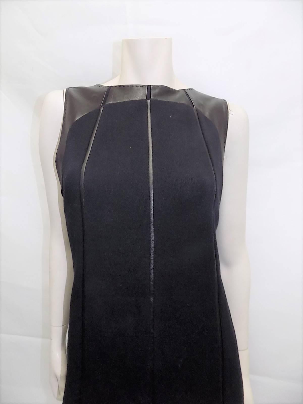 Women's Ralph Rucci Chado Black Jersey dress with Leather Inserts Sz 12 For Sale
