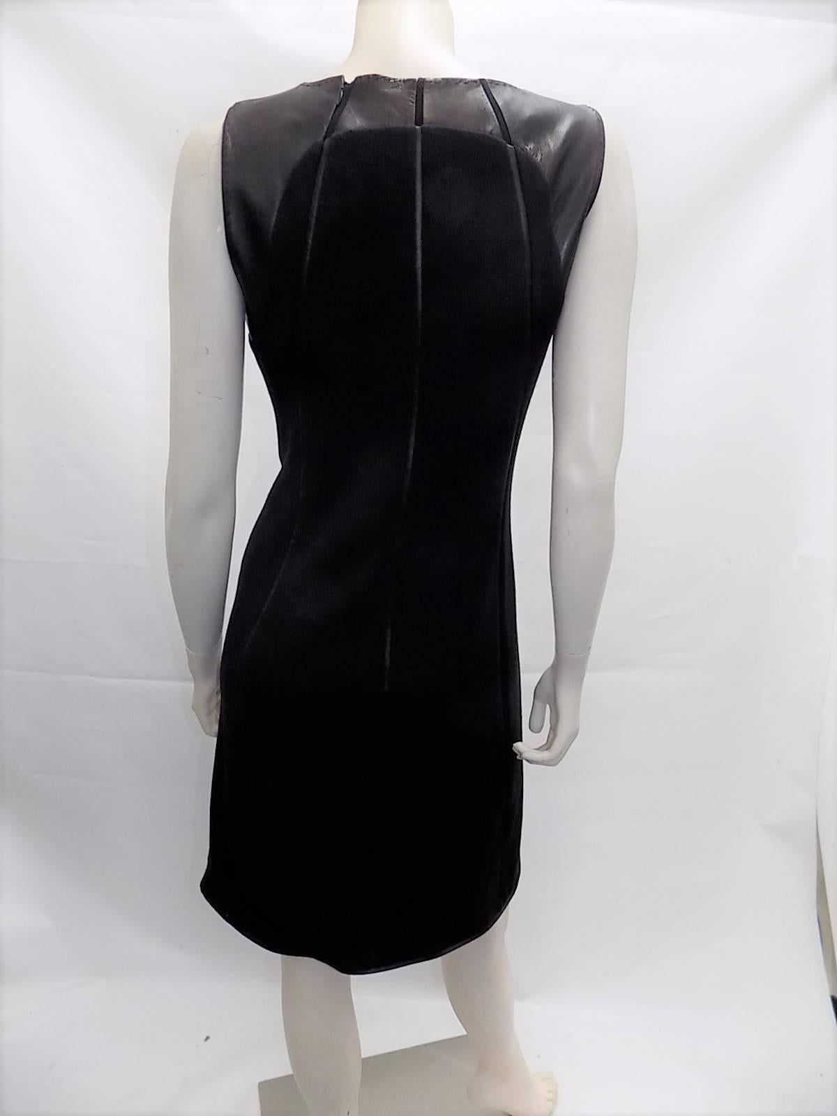 Ralph Rucci Chado Black Jersey dress with Leather Inserts Sz 12 For Sale 1