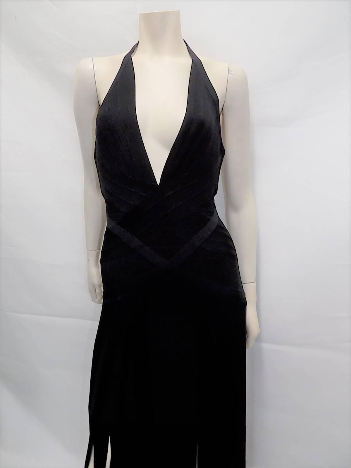 Herve Leger Black Rebekah Draped Bandage  Evening Gown Dress sz  S In Excellent Condition In New York, NY