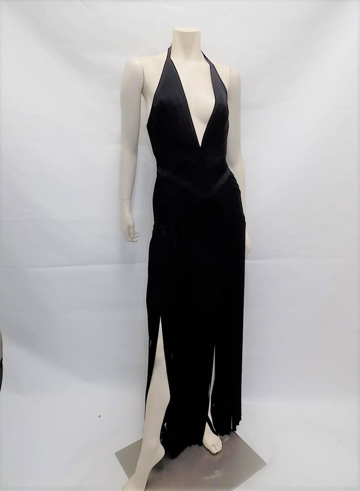 Herve Leger Black Rebekah Draped Bandage  Evening Gown Dress sz  S 2
