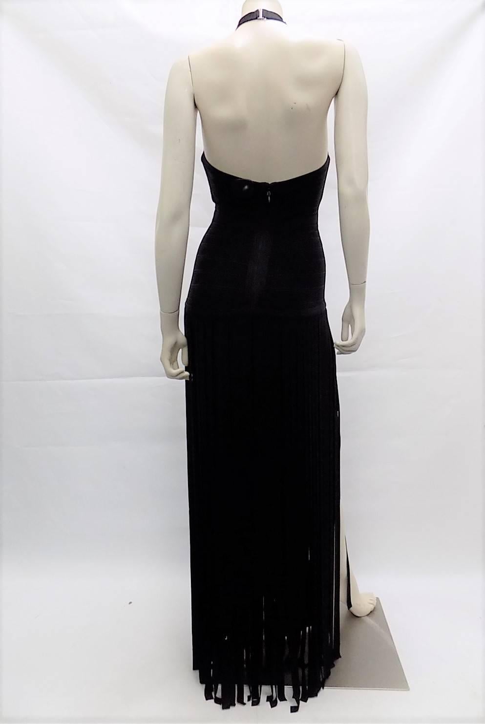 Women's Herve Leger Black Rebekah Draped Bandage  Evening Gown Dress sz  S