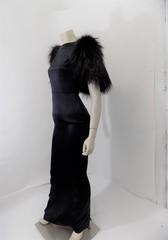 Black and Purple Fendi Silk Fox Fur Sleeve Scoop Back Maxi Gown